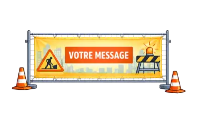 Bâche pour barrières de chantier avec impression publicitaire