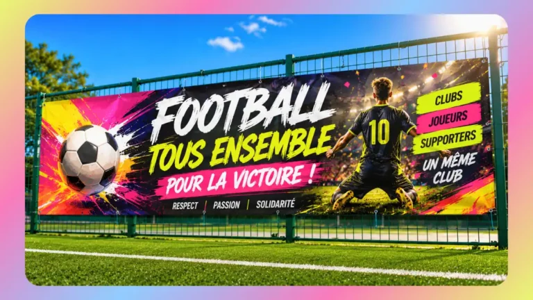 Banderole football personnalisée installée sur un terrain pour club sportif et tournoi